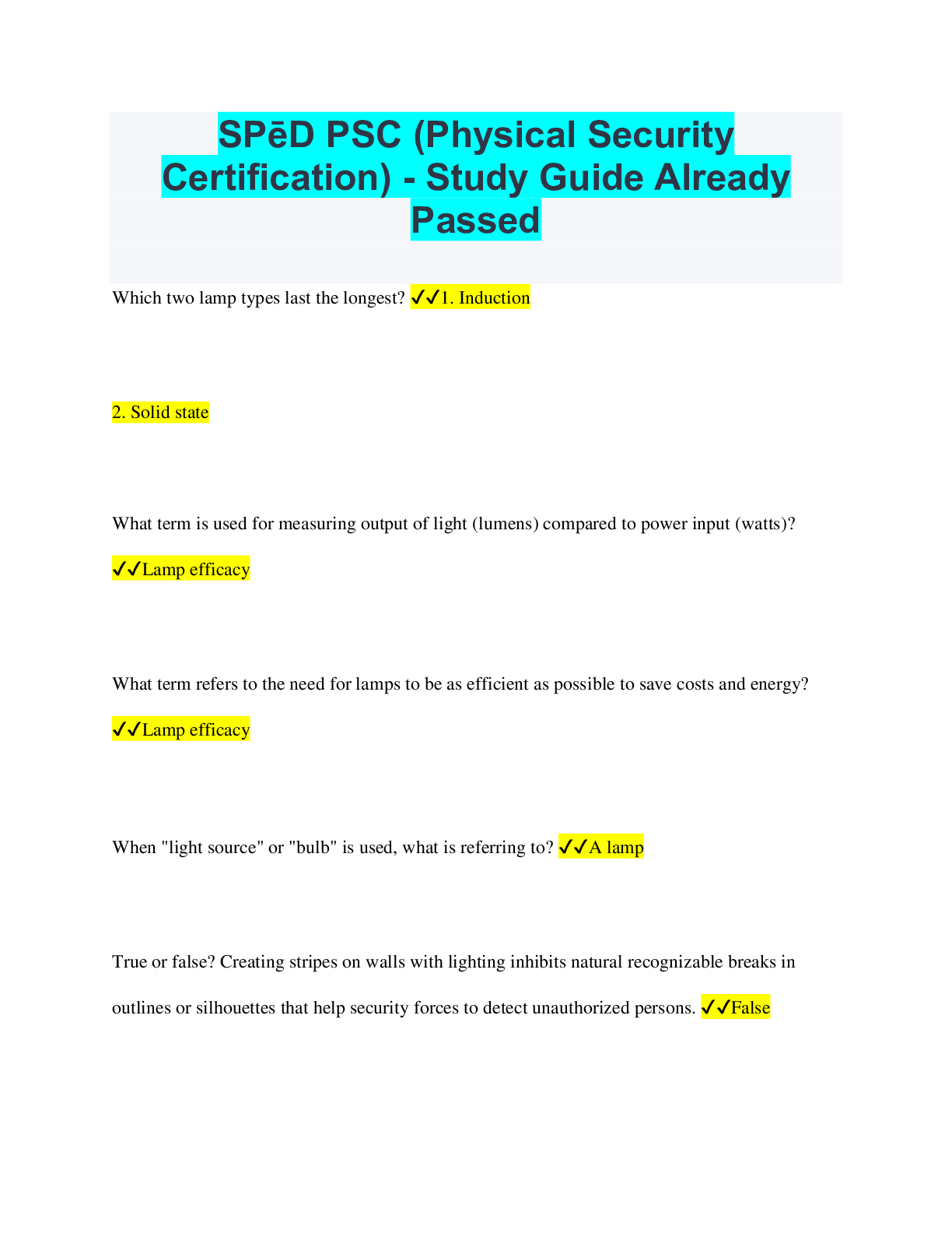 Recommended document preview for SPēD PSC (Physical Security Certification) - Study Guide Already Passed